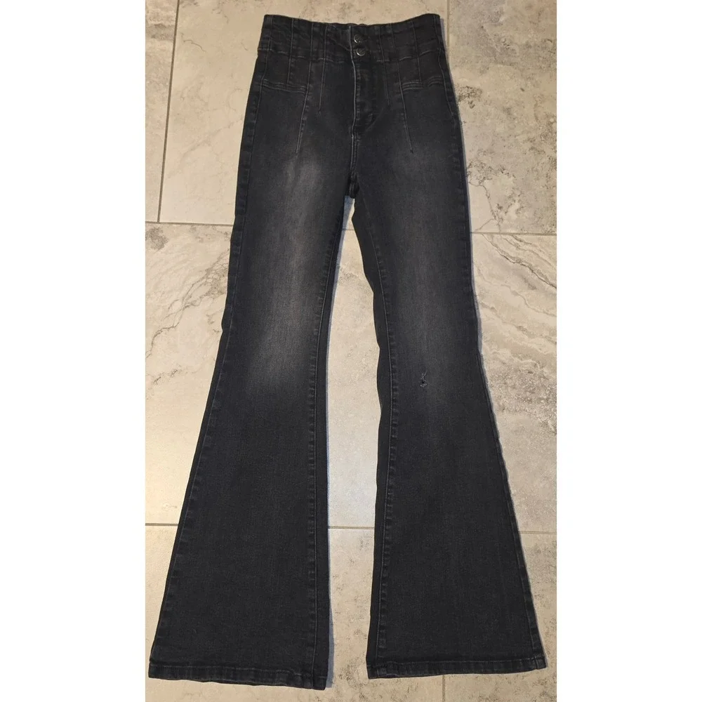 Free People We The Free 'Jayde' Flare Jeans Faded Black High Rise Sz 29